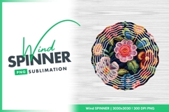 Detailed Floral Embroidery on Dark Blue Wind Spinner Product Image 1