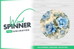 Blue floral wind spinner round png sublimation design Product Image 1