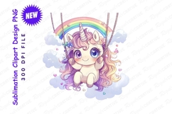 Adorable Baby Unicorn On A Swing With Rainbow And Clipart Product Image 1