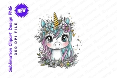Adorable Unicorn With Floral Crown Hand Drawn Illustration Product Image 1