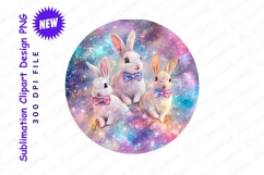 Three Cute Rabbits Wearing Bow Ties On A Galaxy Clipart Product Image 1