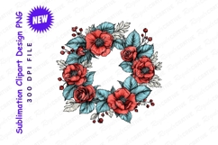 Elegant Floral Wreath Illustration Featuring Red Clipart Product Image 1