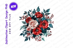 Watercolor Floral Arrangement With Red Roses Clipart Product Image 1