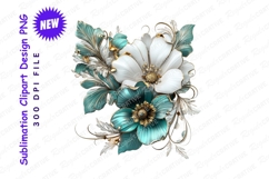 Elegant Floral Arrangement With White And Teal Flowers PNG Product Image 1
