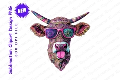 Psychedelic Cow Portrait With Sunglasses Artistic Clipart Product Image 1