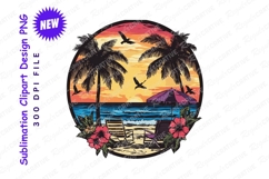 Tropical Beach Sunset Scene With Palm Trees And Clipart Product Image 1