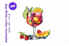 Watercolor Fruit Sangria Cocktail With Ice Cubes Clipart Product Image 1