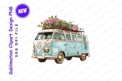 Vintage Volkswagen Bus With Luggage And Roses Clipart Product Image 1