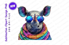 Cool Rhino Wearing Sunglasses And Rainbow Scarf Clipart Product Image 1