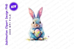 Watercolor Easter Bunny Illustration Holding Clipart Product Image 1