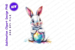 Watercolor Easter Bunny Holding A Colorful Painted Clipart Product Image 1