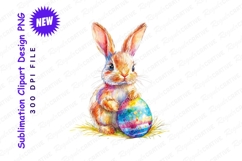 Watercolor Easter Bunny With Decorated Egg Illustration PNG Product Image 1