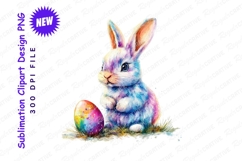 Watercolor Easter Bunny With Colorful Egg Spring Clipart Product Image 1