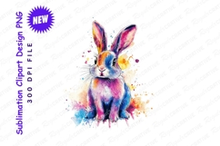 Watercolor Rabbit Portrait With Colorful Splashes Clipart Product Image 1