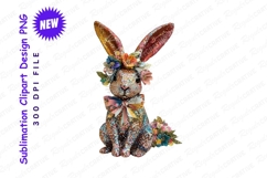 Glitzy Easter Bunny With Floral Crown And Bow Tie Clipart Product Image 1