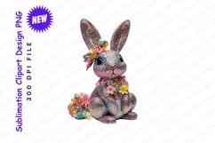 Sparkling Easter Bunny With Flowers Spring Festive Clipart Product Image 1