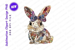 Patchwork Rabbit Artwork With Bow Creative Textile Clipart Product Image 1