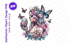 Sugar Skull Woman Holding Floral Easter Egg With Clipart Product Image 1