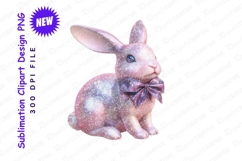 Glittering Pink Bunny With Purple Bow A Festive Easter PNG Product Image 1