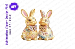Two Golden Rabbits With Floral Patterns And Bow Ties Clipart Product Image 1