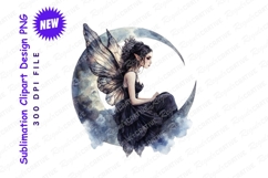 Ethereal Fairy With Dark Wings Seated On Crescent Clipart Product Image 1