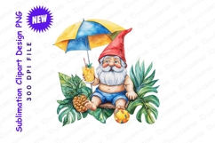 Watercolor Summer Gnome Relaxing With Cocktail Clipart Product Image 1
