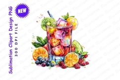 Watercolor Fruit Cocktail Illustration With Ice Clipart Product Image 1