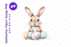 Watercolor Easter Bunny Illustration With Decorated Clipart Product Image 1