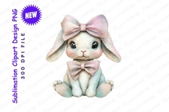 Adorable Watercolor Bunny With Glittery Bows Isolated PNG Product Image 1