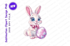 Cute Cartoon Easter Bunny Holding A Decorated Egg Clipart Product Image 1