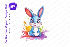 Cute Cartoon Bunny With Watercolor Splash Background PNG Product Image 1