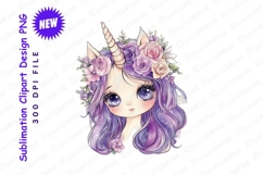 Cute Watercolor Unicorn With Purple Hair And Clipart Product Image 1