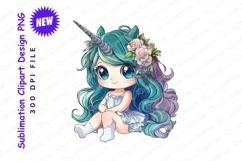 Cute Chibi Style Unicorn With Turquoise Hair And Clipart Product Image 1
