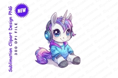 Cute Cartoon Unicorn Listening To Music With Clipart Product Image 1