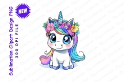 Cute cartoon unicorn with flowers clipart png Product Image 1