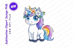 Cute unicorn with floral crown clipart png Product Image 1