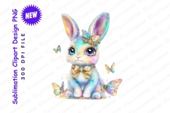 Cute rainbow bunny with butterflies clipart png Product Image 1