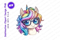 Rainbow unicorn with glasses clipart png Product Image 1