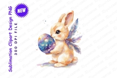 Watercolor bunny with space easter egg clipart Product Image 1