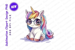 Cute cartoon unicorn with glasses clipart png Product Image 1