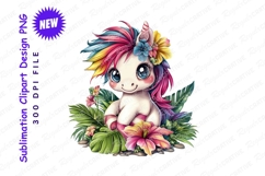 Cute unicorn with colorful mane and flowers clipart png Product Image 1