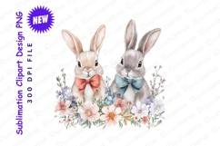 Watercolor easter bunnies with floral arrangement clipart Product Image 1