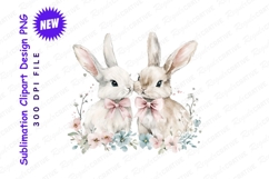Watercolor easter bunnies floral clipart png Product Image 1