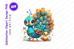 Cute cartoon peacock and chick clipart png Product Image 1