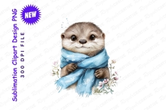 Cute otter with scarf watercolor clipart png Product Image 1