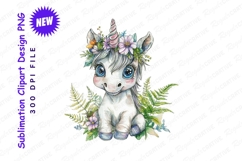 Watercolor unicorn with floral crown clipart png Product Image 1
