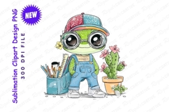 Cute turtle artist with cactus clipart png Product Image 1