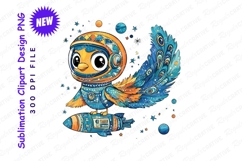 Space bird astronaut riding rocket clipart png Product Image 1