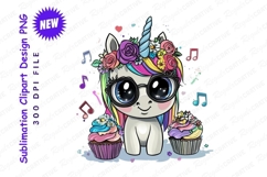 Cute Unicorn With Cupcakes Clipart Png Product Image 1