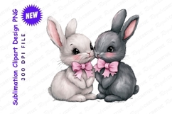 Two Adorable Bunnies With Pink Bows Clipart Product Image 1